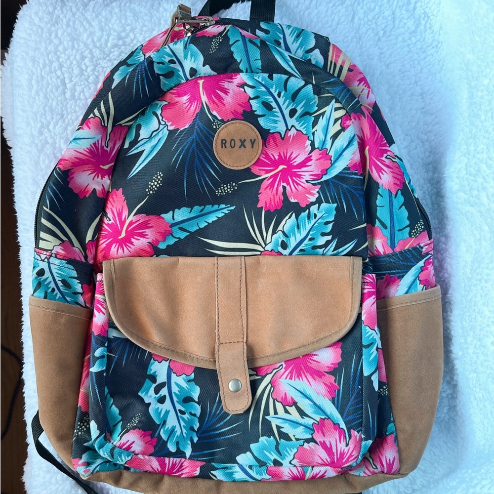 Roxy Tropical Floral Backpack with Tan Details
